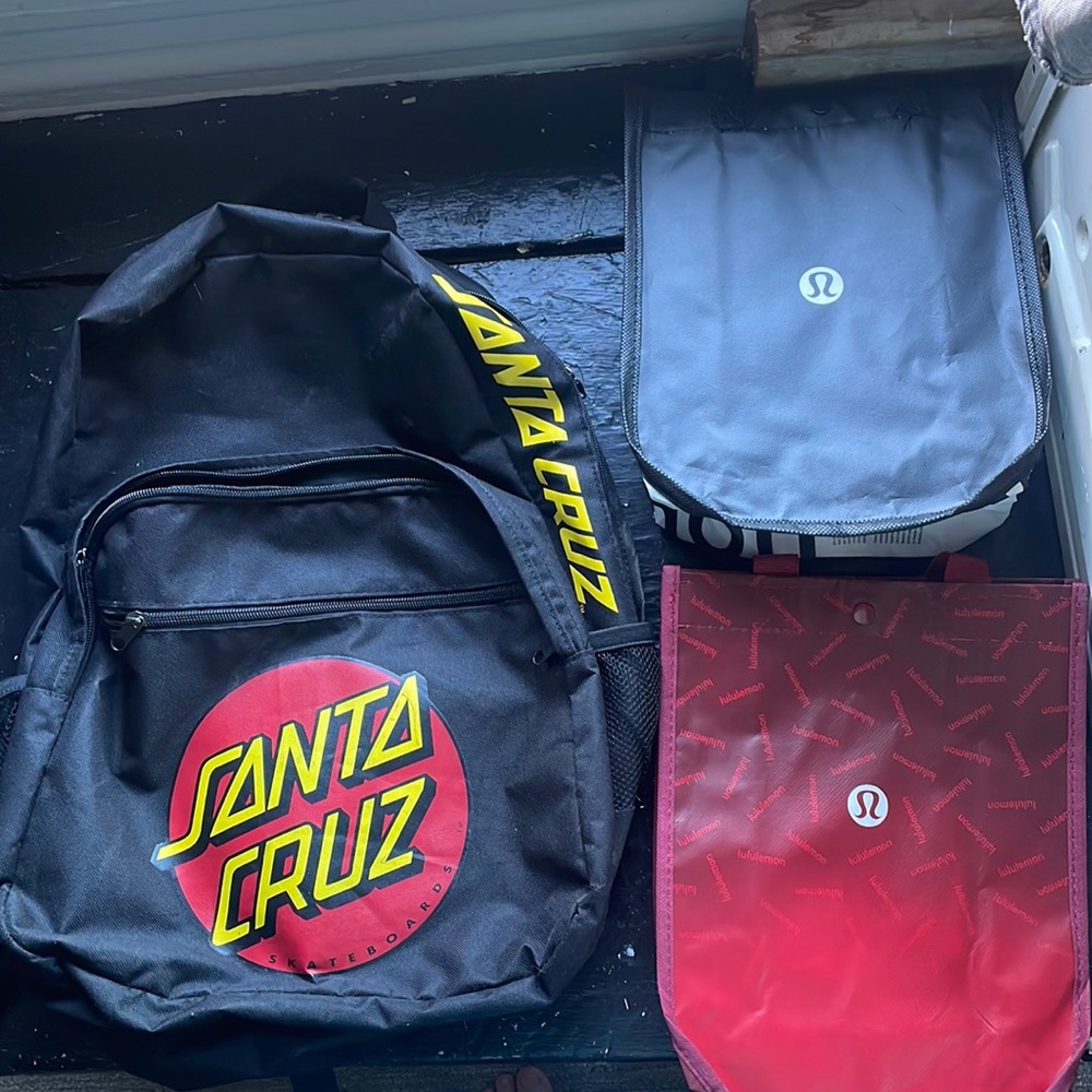 2 LuluLemon sports bags and a Santa Cruz Backpack Bundle.